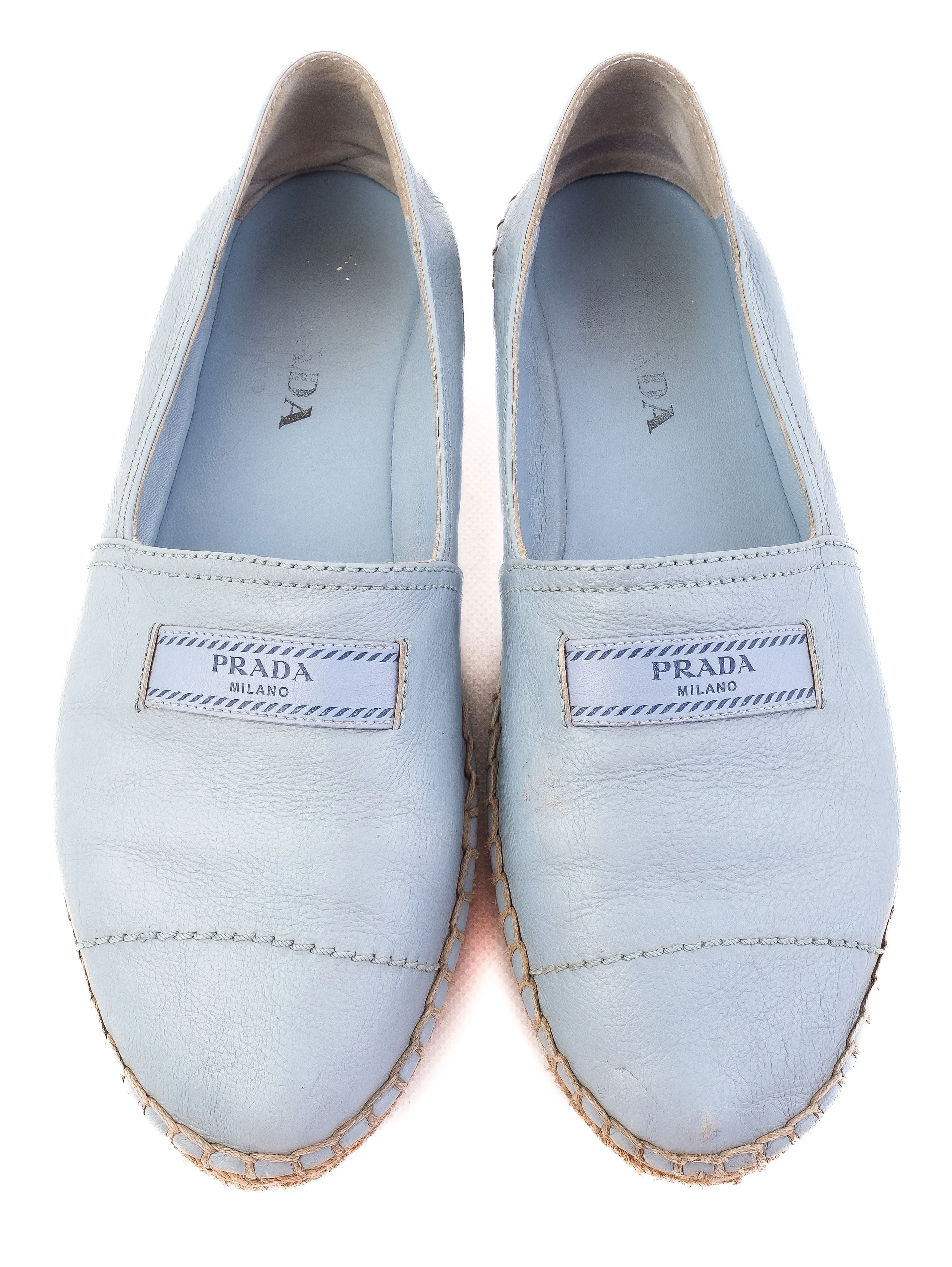 Excellent Prada Blue Leather Espadrille Shoes Size 37 Casual Style
