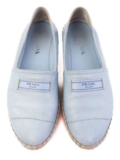 Excellent Prada Blue Leather Espadrille Shoes Size 37 Casual Style