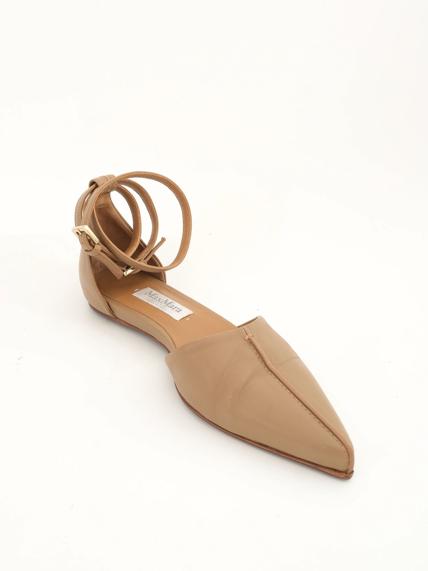 Excellent Max Mara Orange Leather Flat Shoes Size 36