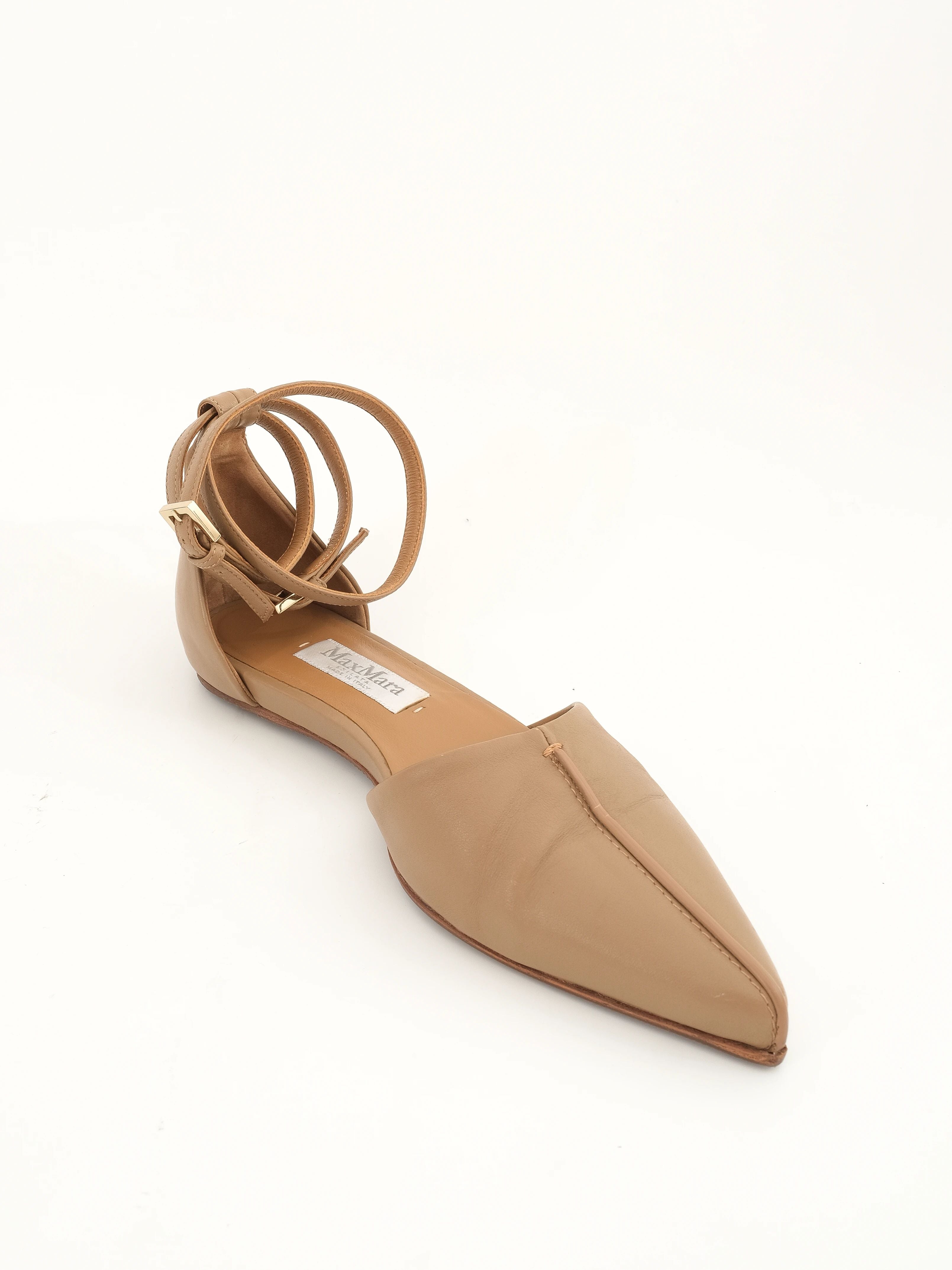 Excellent Max Mara Orange Leather Flat Shoes Size 36