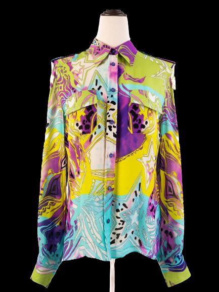 Excellent Emilio Pucci Silk Long Sleeve Shirt Size M Multicolor