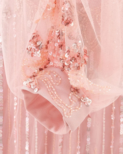 EXCELLENT Pronovias Pink Evening Gown XXL Floral Lace Embellishments