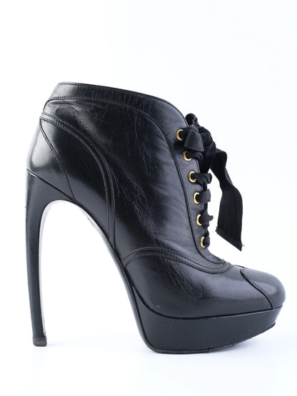 Excellent Alexander McQueen Black Leather High-Heeled Ankle Boots Size 38