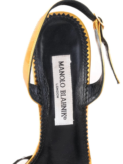 Excellent Manolo Blahnik Yellow Leather High-Heeled Sandals Size N/A