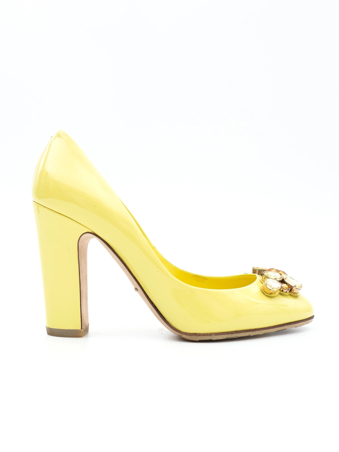 Excellent Dolce Gabbana Yellow Leather High-Heeled Shoes