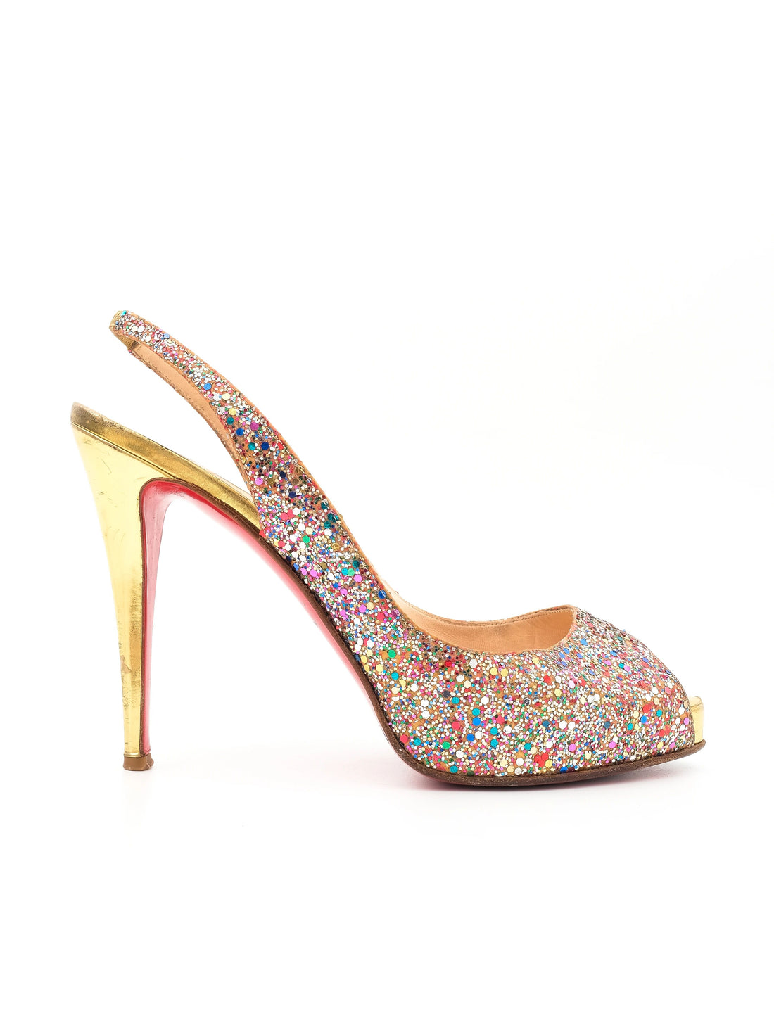 Good Condition Christian Louboutin Glitter Slingback Peep-Toe Heels Size 40