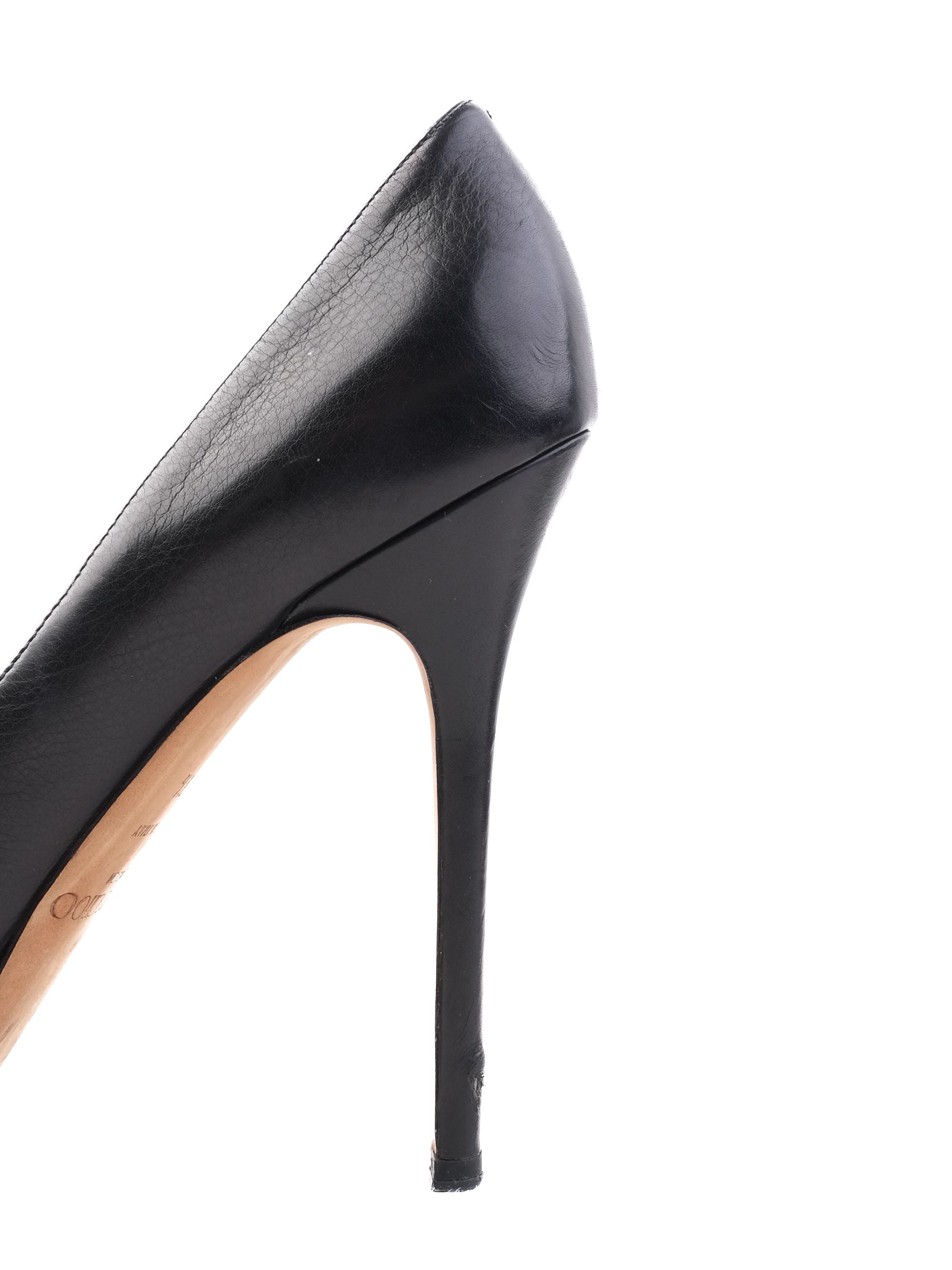 Excellent Jimmy Choo Black Leather High-Heeled Peep-Toe Shoes Size 37.5