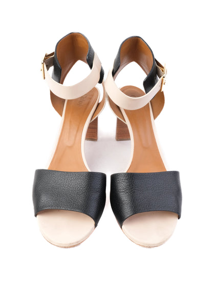 Chloe High-Heeled Sandals Leather Size 41.5 Two-Tone Black Beige