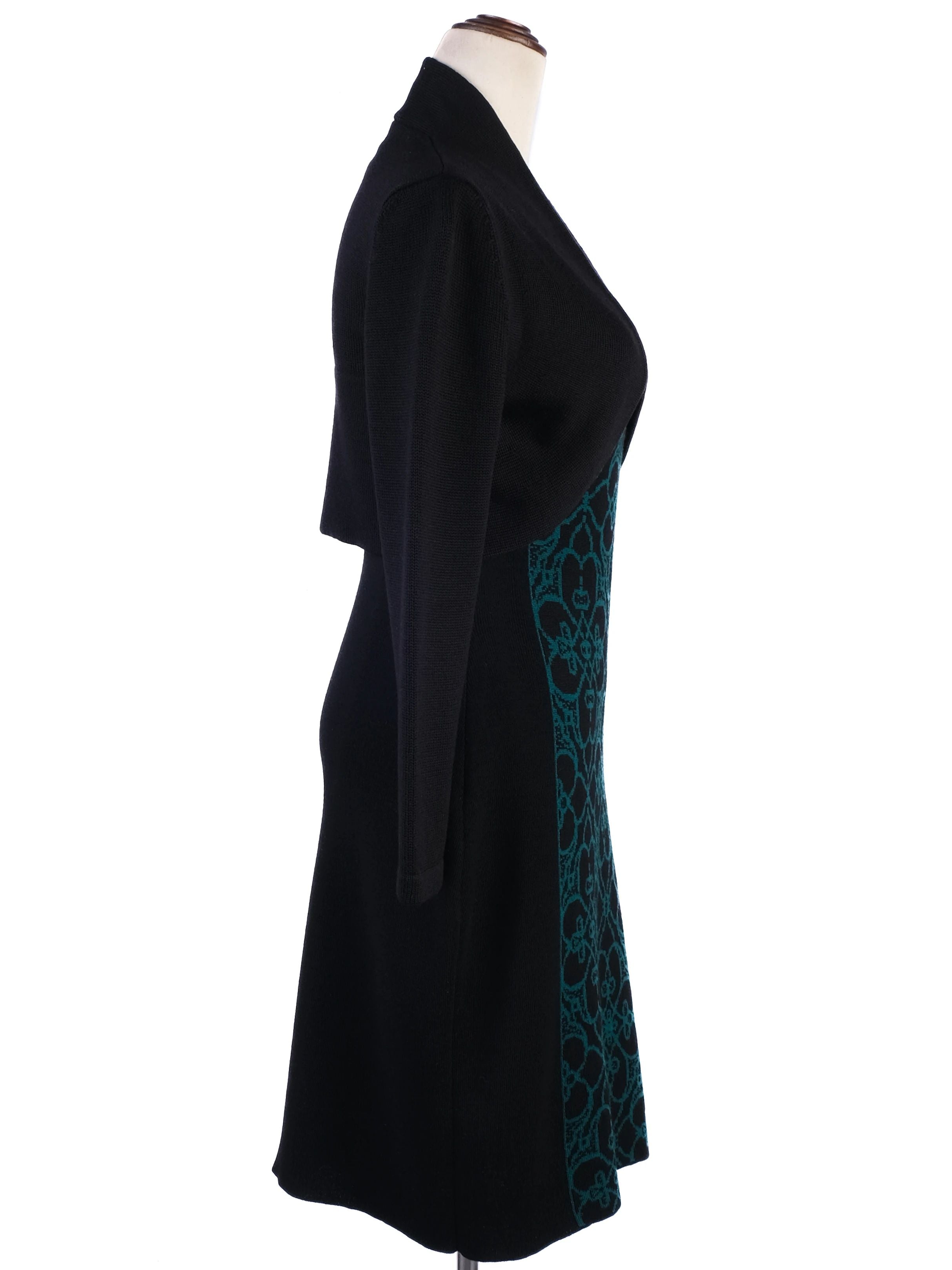 Excellent Luisa Spagnoli Wool Dress Black Green Size S Floral Pattern