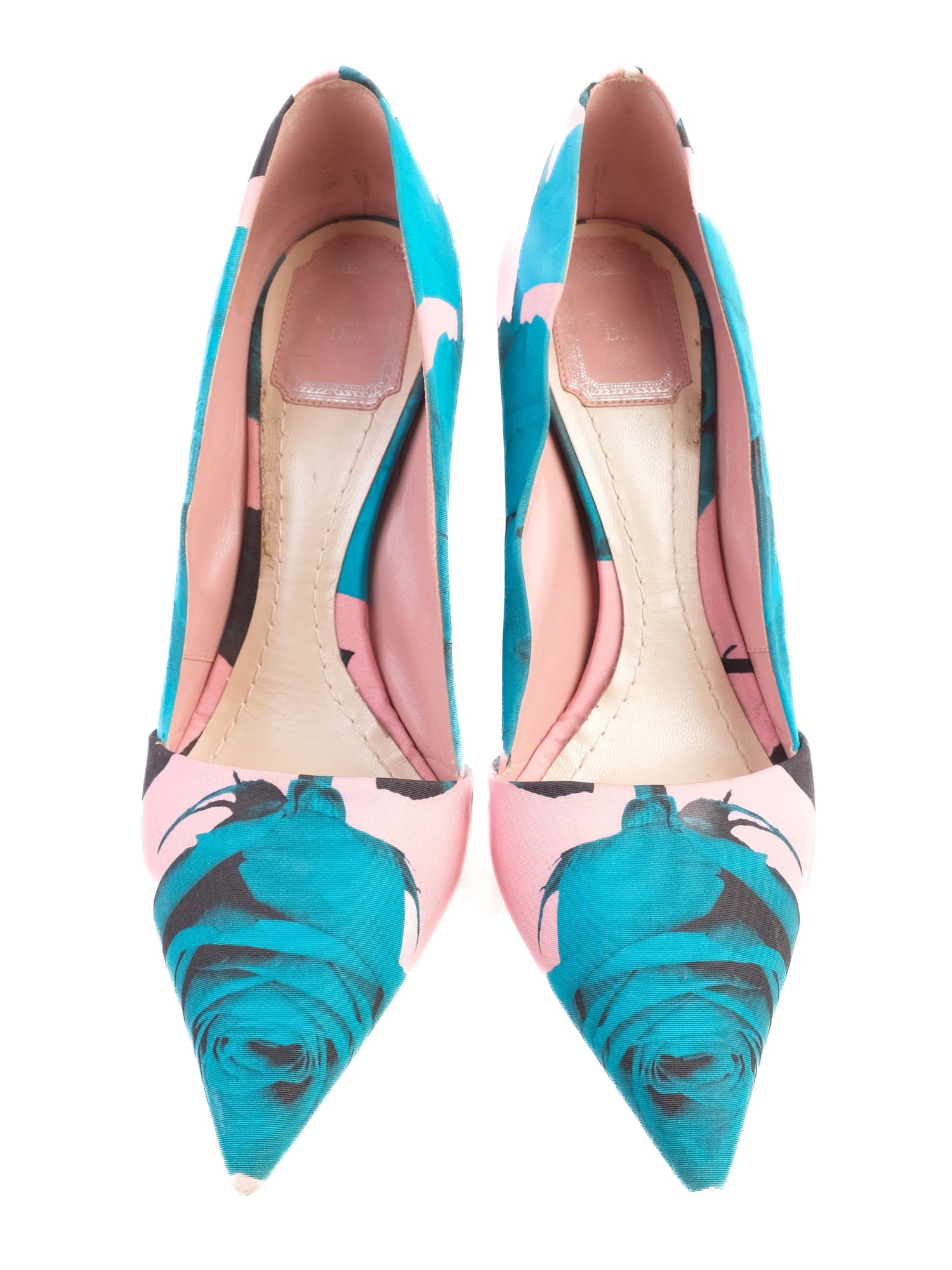 Dior Floral High-Heeled Shoes Excellent Condition Stiletto Teal Pink