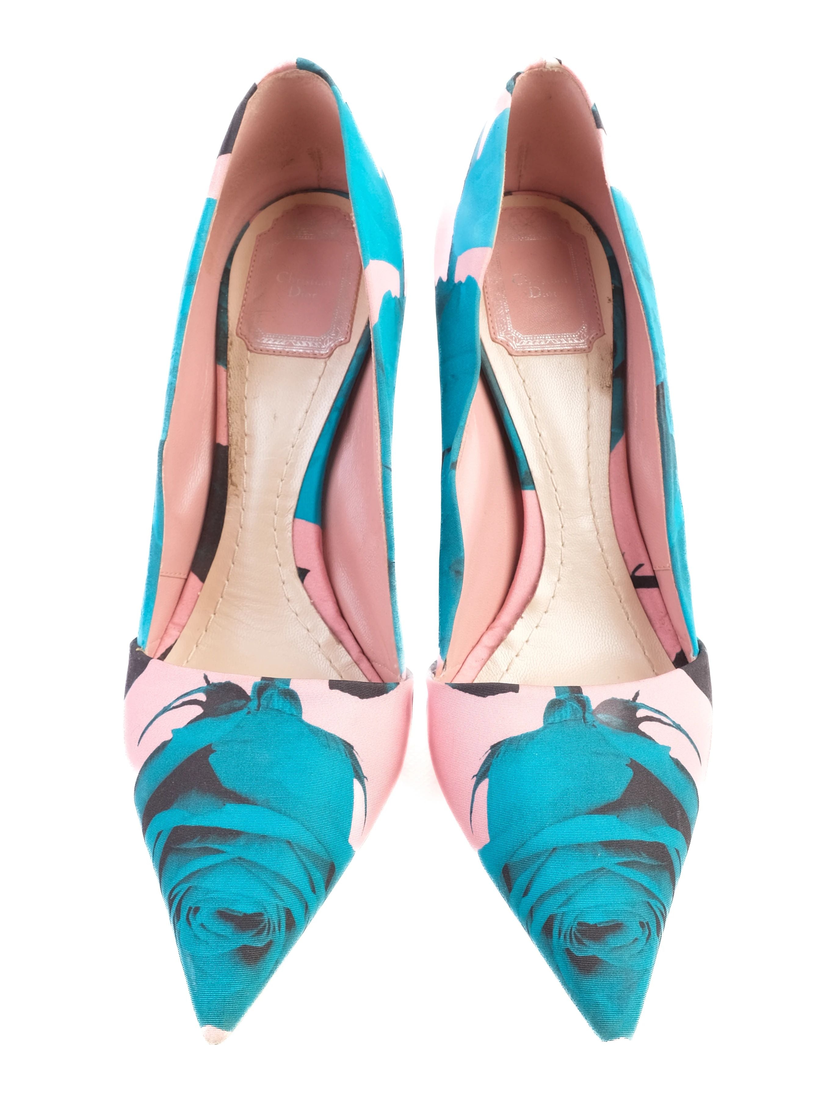 Dior Floral High-Heeled Shoes Excellent Condition Stiletto Teal Pink