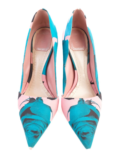 Dior Floral High-Heeled Shoes Excellent Condition Stiletto Teal Pink