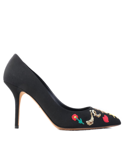 Excellent Dolce Gabbana Black High-Heeled Shoes Embroidered Size N/A