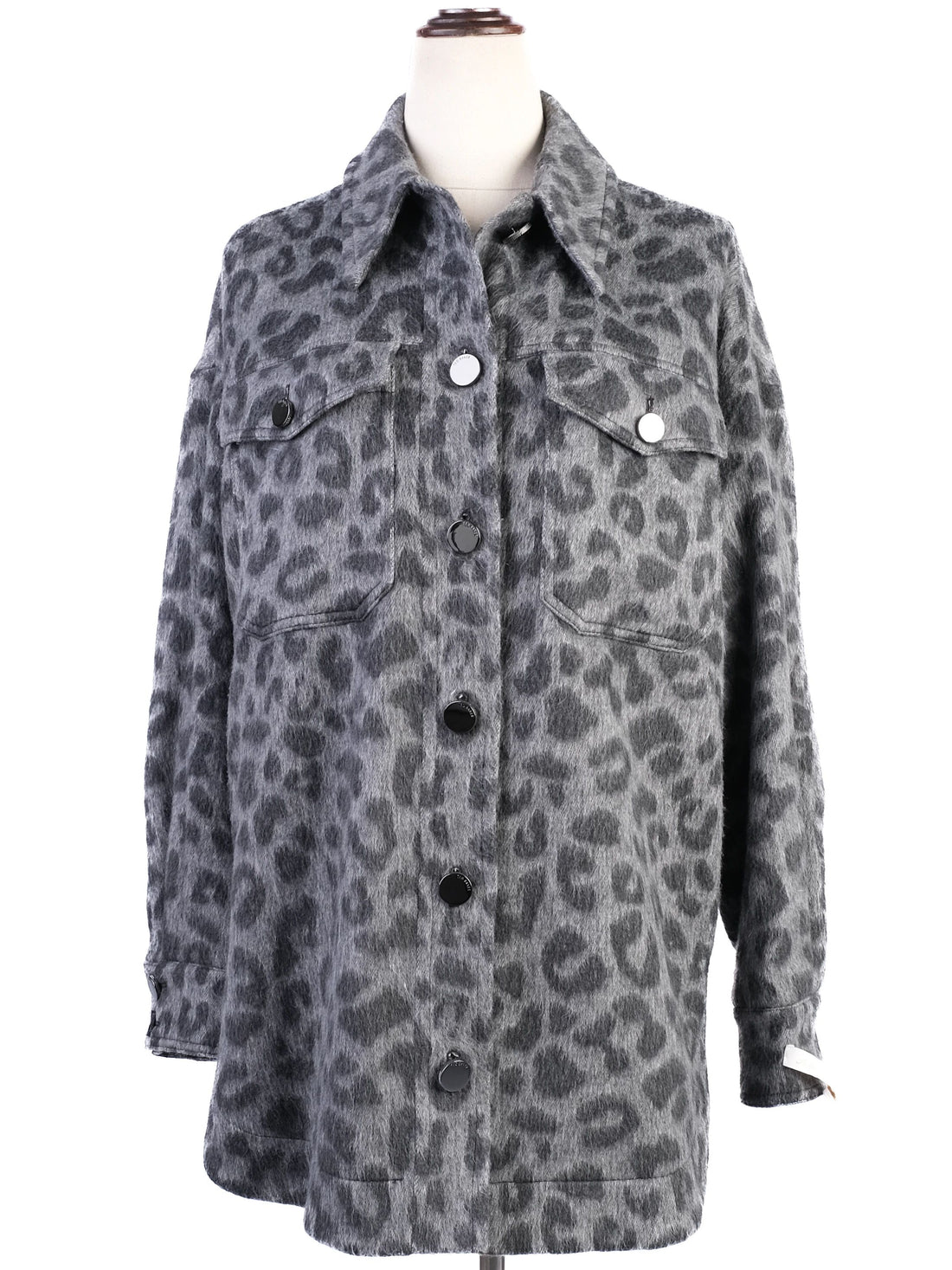 Ted Baker Gray Leopard Print Wool Jacket with Large Buttons