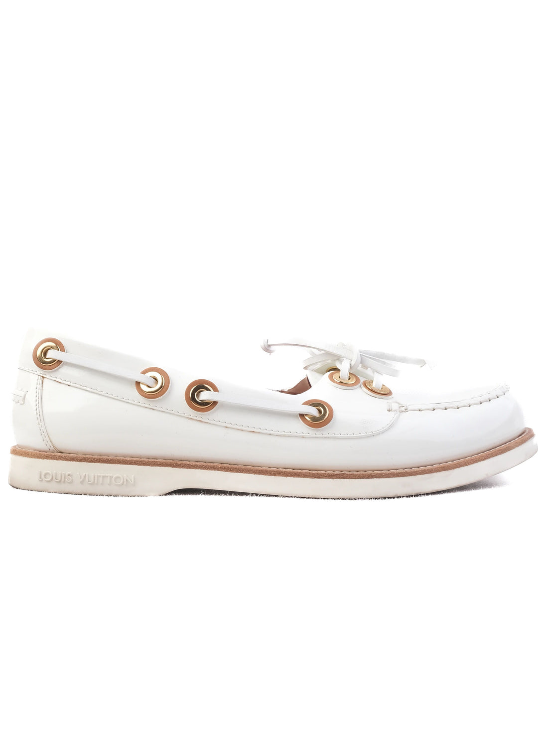 Excellent Louis Vuitton Women White Leather Boat Shoe Size 40