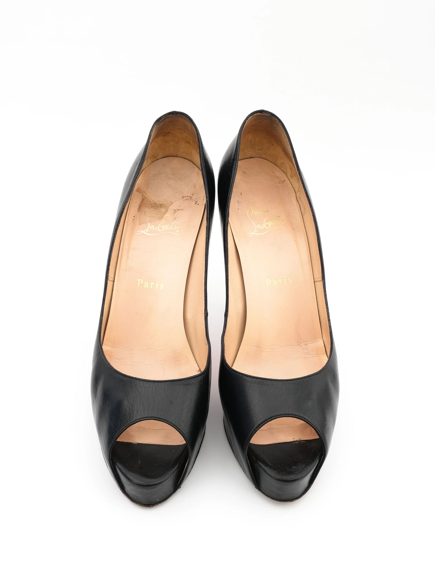 Excellent Christian Louboutin Black Leather Peep-Toe Pumps Size 40