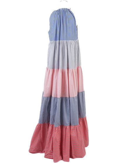 Excellent Lisa Marie Fernandez Maxi Dress L Cotton Natural Blue Red