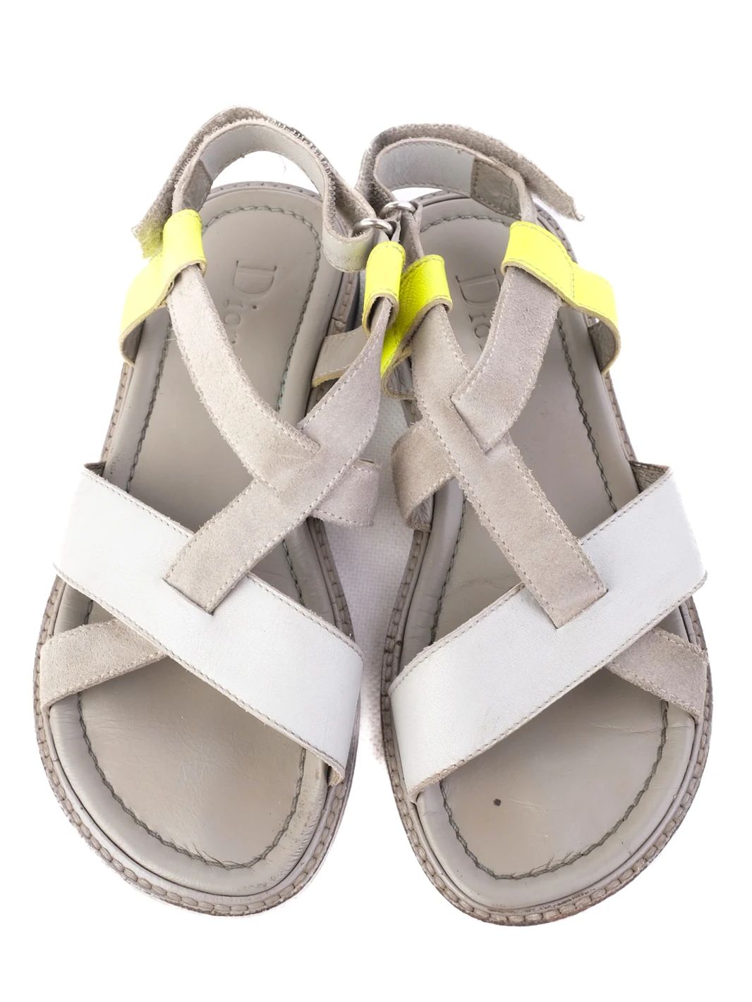 Excellent Dior Gray Fabric Sandals with Yellow Accent Size 34 for Kids