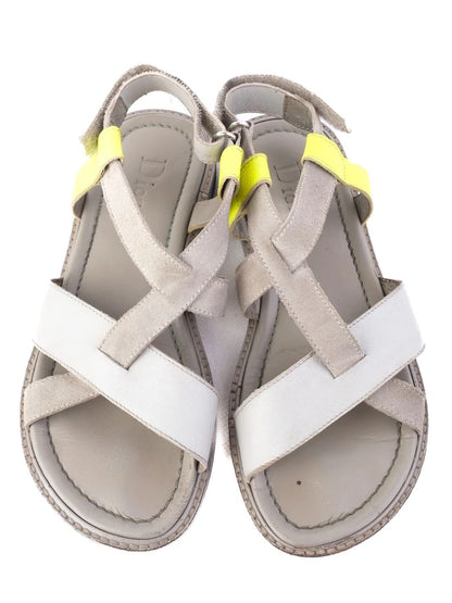 Excellent Dior Gray Fabric Sandals with Yellow Accent Size 34 for Kids