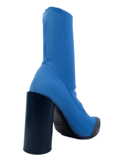 Perfect Toga Blue Textile Sock-Style Boots Size 40 with Chunky Heel