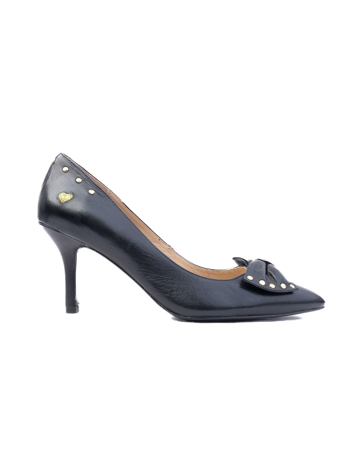 Perfect Moschino Black Leather High-Heeled Shoes Size 39 with Gold Accents