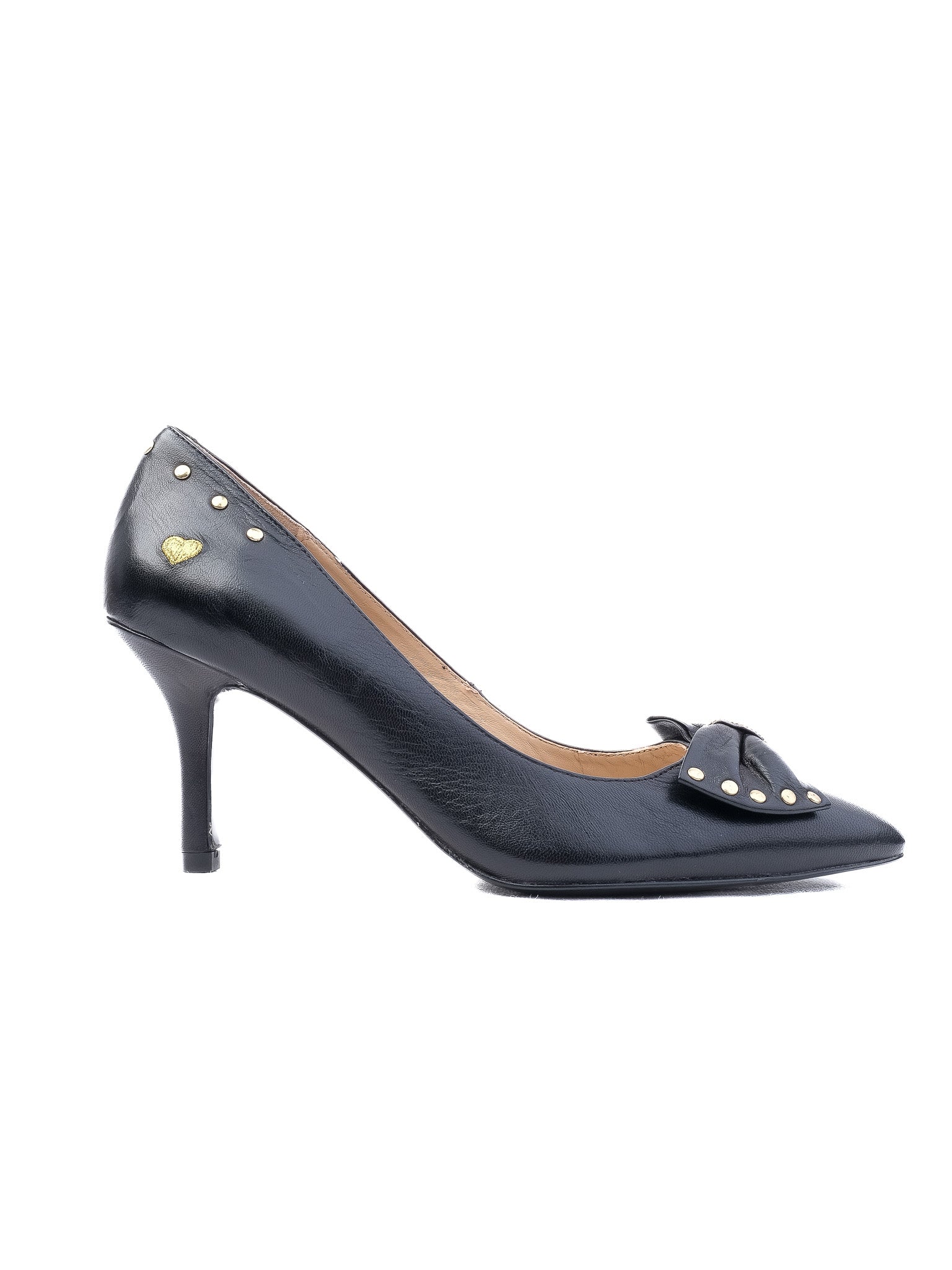 Perfect Moschino Black Leather High-Heeled Shoes Size 39 with Gold Accents