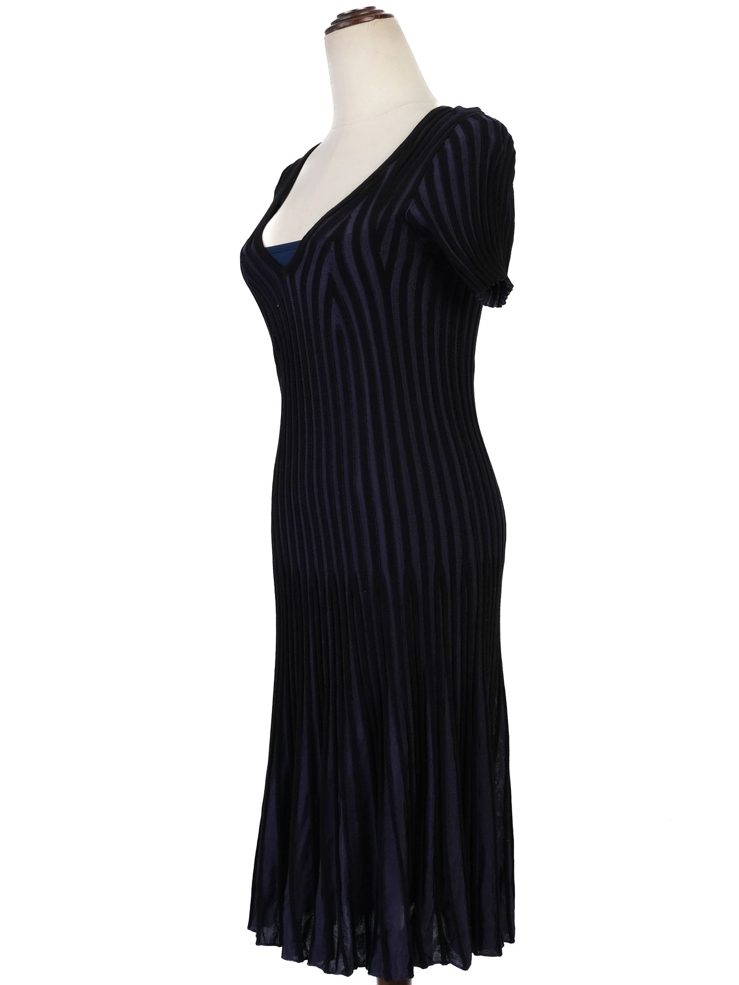 Excellent Kenzo Blue Viscose Dress Size M with Flared Skirt