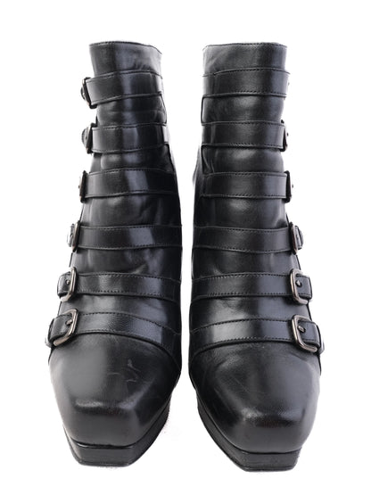 Excellent Stuart Weitzman Black Leather High-Heeled Ankle Boots Size 38