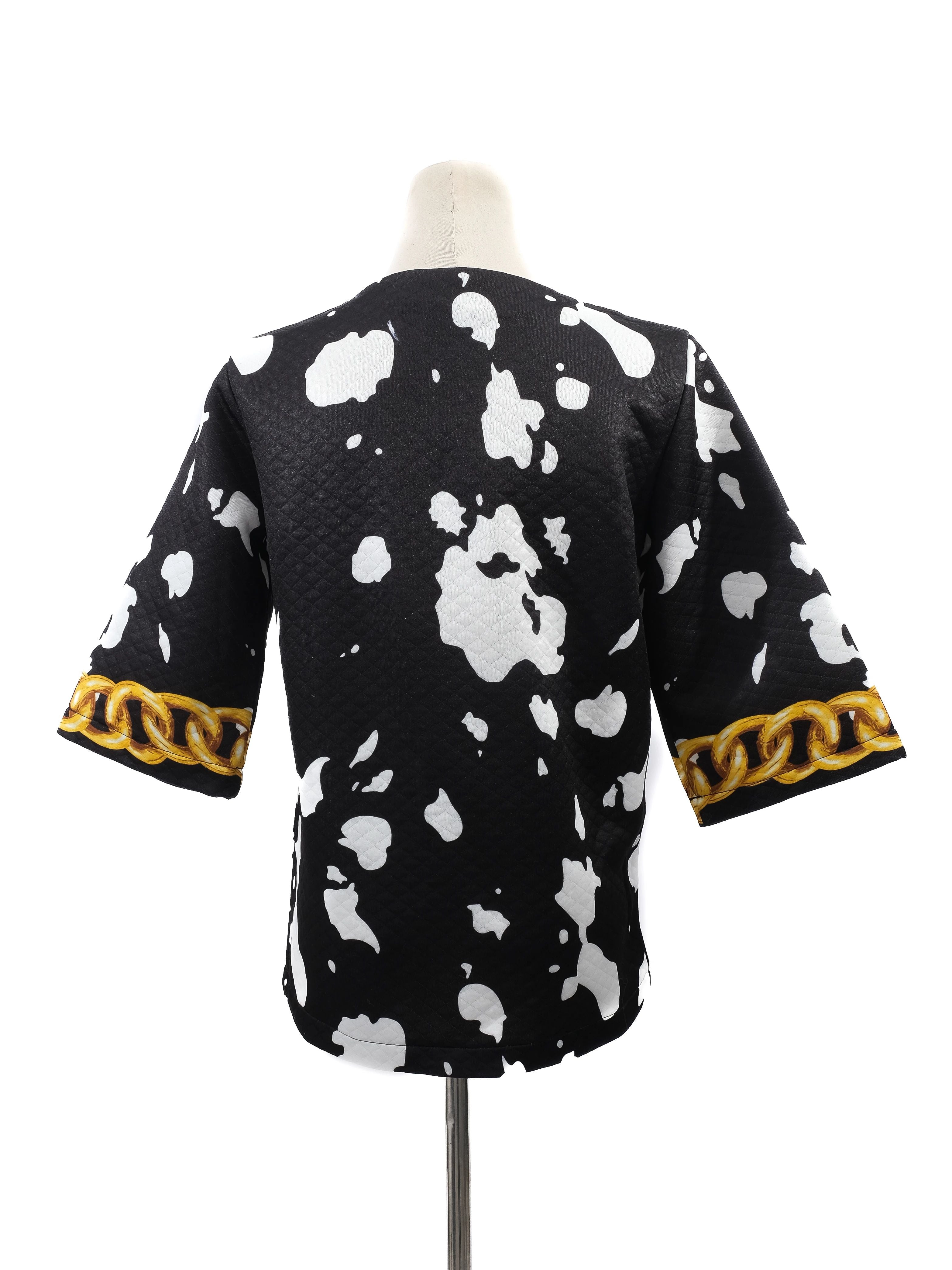 NEW Moschino Black &amp; White Chain Print Top Size L Cotton