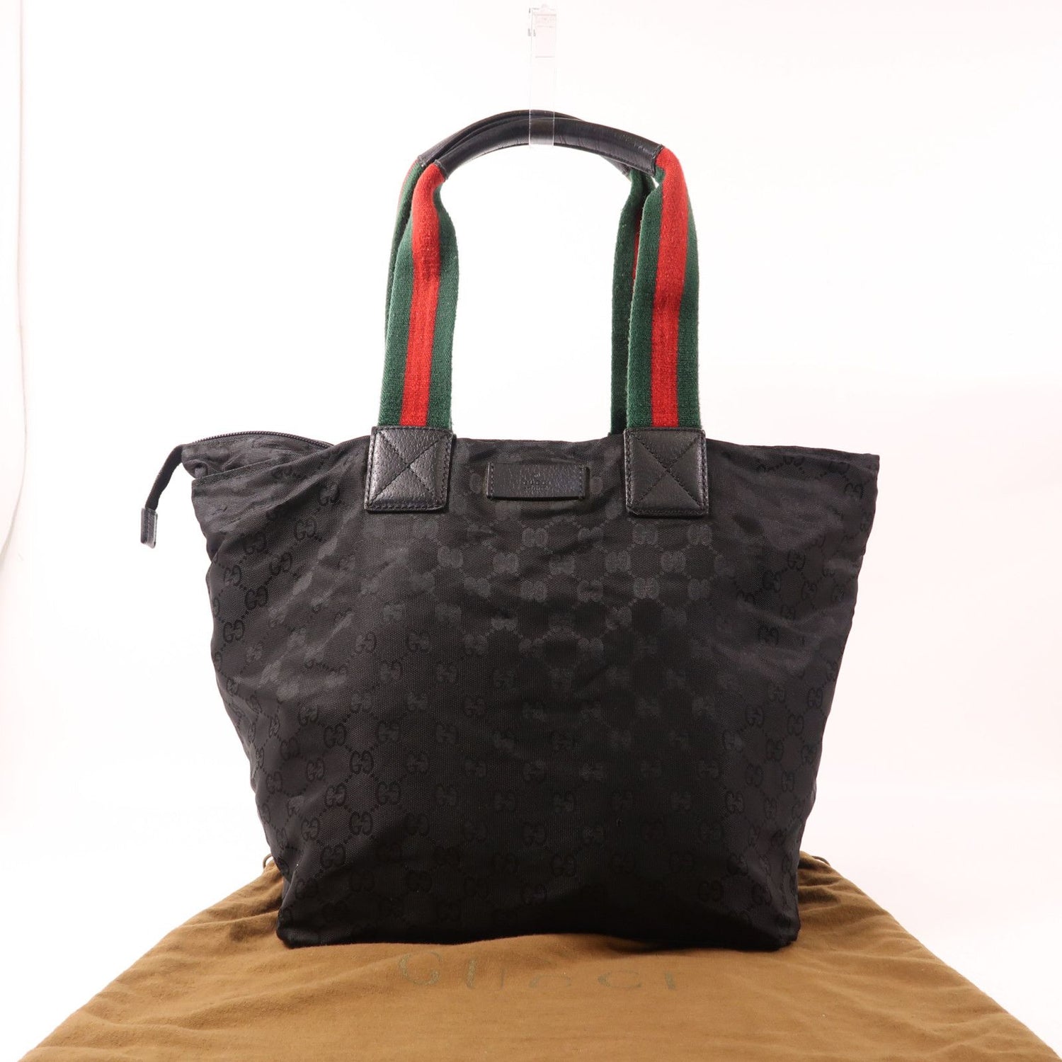 Gucci GG Monogram Web Handle Bucket Tote Black