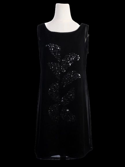 Excellent Luisa Cerano Black Floral Sequin Dress Size XL