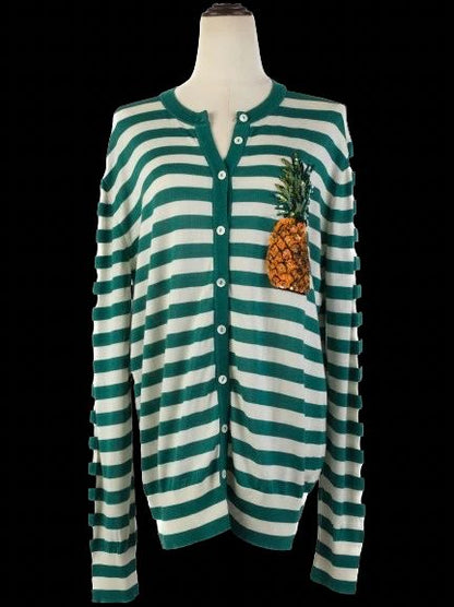 Excellent Dolce Gabbana Green Silk Cardigan Size M with Pineapple Detail