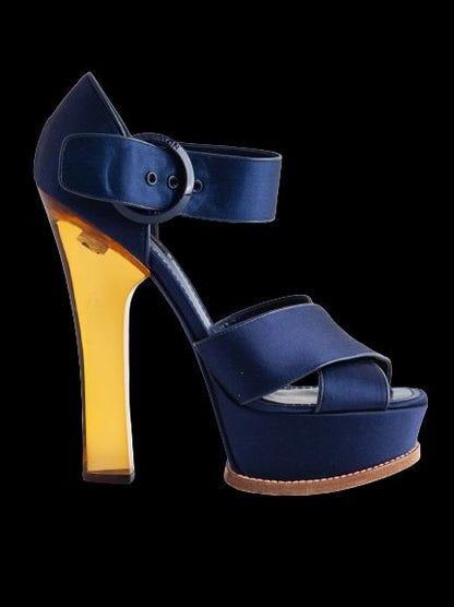 Good Condition Louis Vuitton Blue High Heeled Sandals Size 38.5