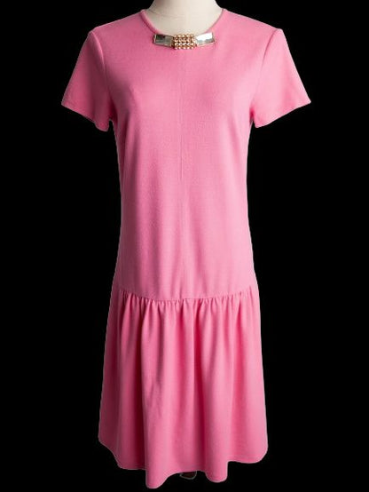 Good Blumarine Pink Viscose Dress Size M with Embellished Neckline
