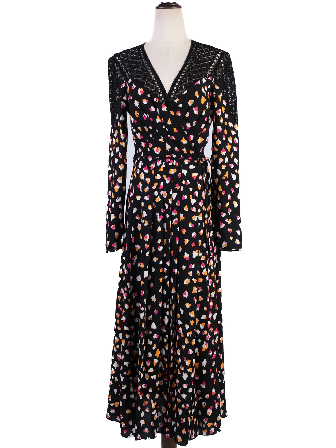 NEW Karen Millen Wrap Dress Black Multicolor Size S Polyester