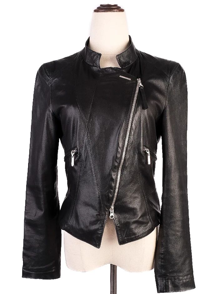 Excellent Escada Black Leather Jacket XXS with Mesh Back