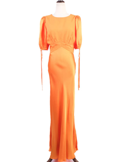 Perfect Ted Baker Orange Puff Sleeve Dress with Cut-Out Back