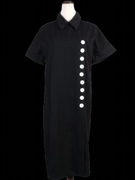 Excellent Celine Black Wool Dress XL with White Buttons