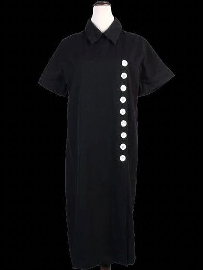Excellent Celine Black Wool Dress XL with White Buttons