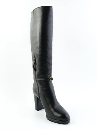 NEW Sergio Rossi Black Leather Knee-High Boots Size 38