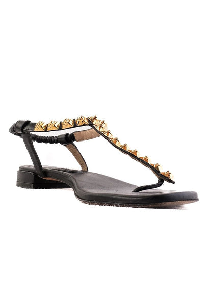 Stuart Weitzman Black Leather Sandals with Gold Studs Size 38.5