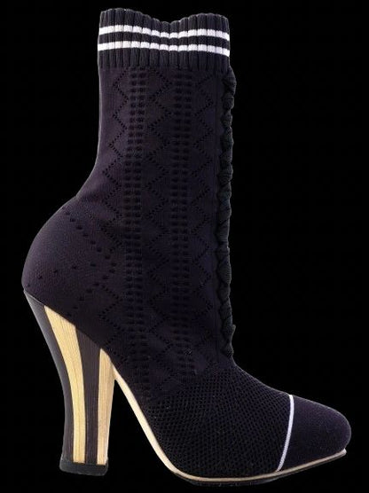 Excellent Fendi Black High-Heeled Sock Boot Shoes Size 37.5