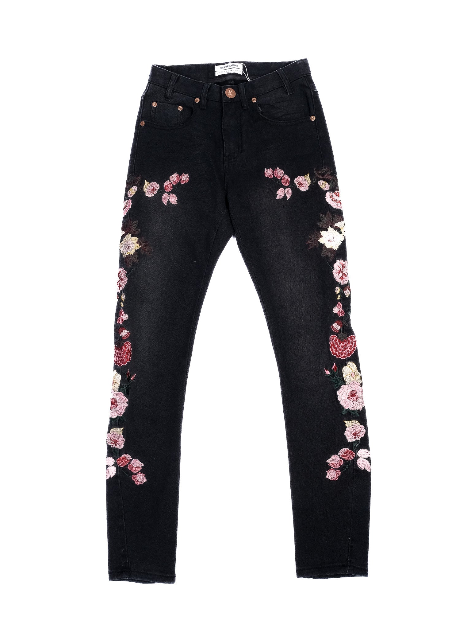 Excellent One X Onetespoon Black Floral Embroidered Jeans Size XS