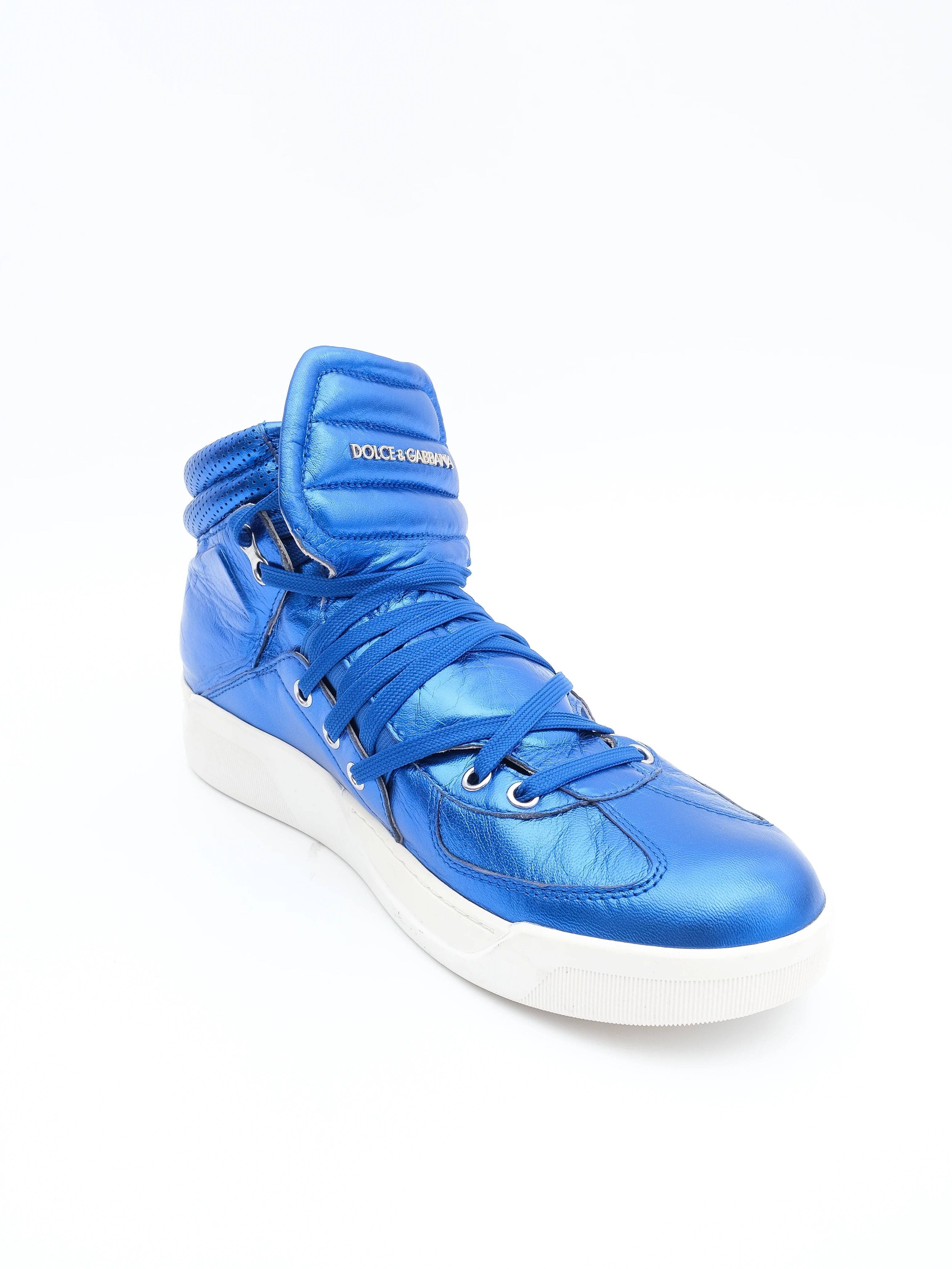 Excellent Dolce Gabbana Blue Leather High-Top Sneakers Size 42