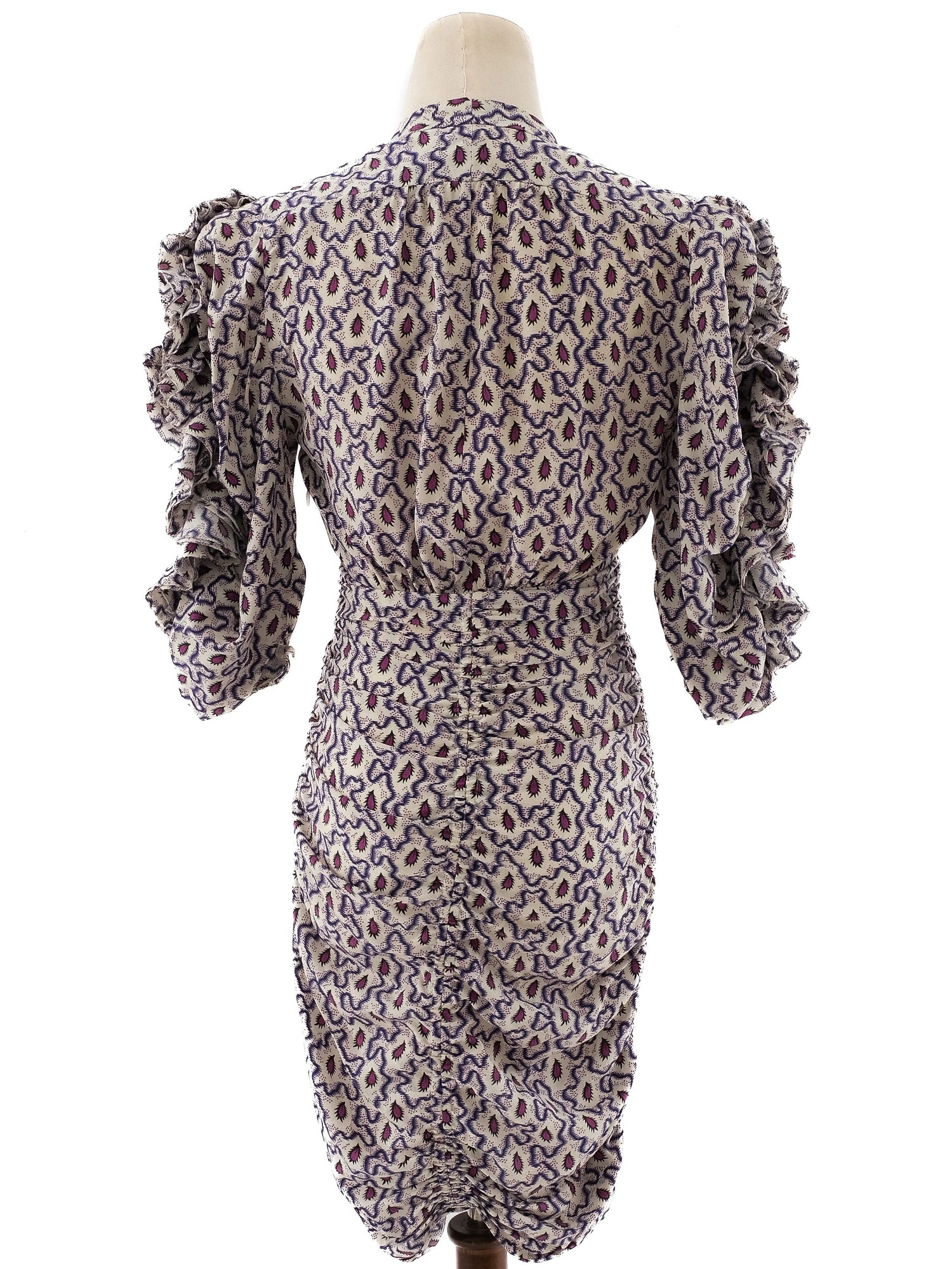 Excellent Isabel Marant Silk Dress V-Neck Ruffled Sleeves Size S