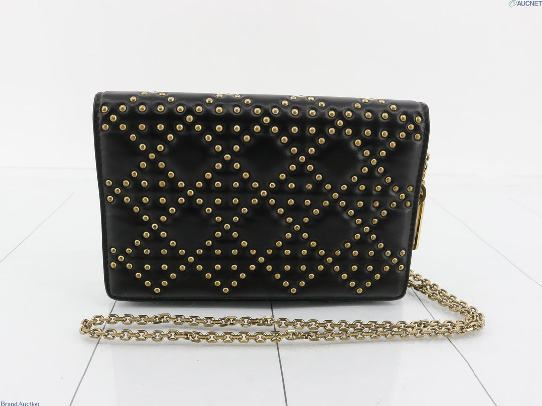 Christian Dior Studded Chain Wallet, Calfskin Leather