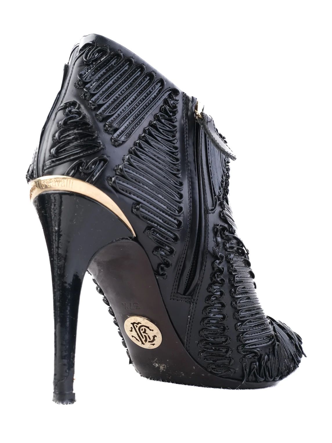 Excellent Roberto Cavalli Black Leather High-Heeled Ankle Boots Size 37.5