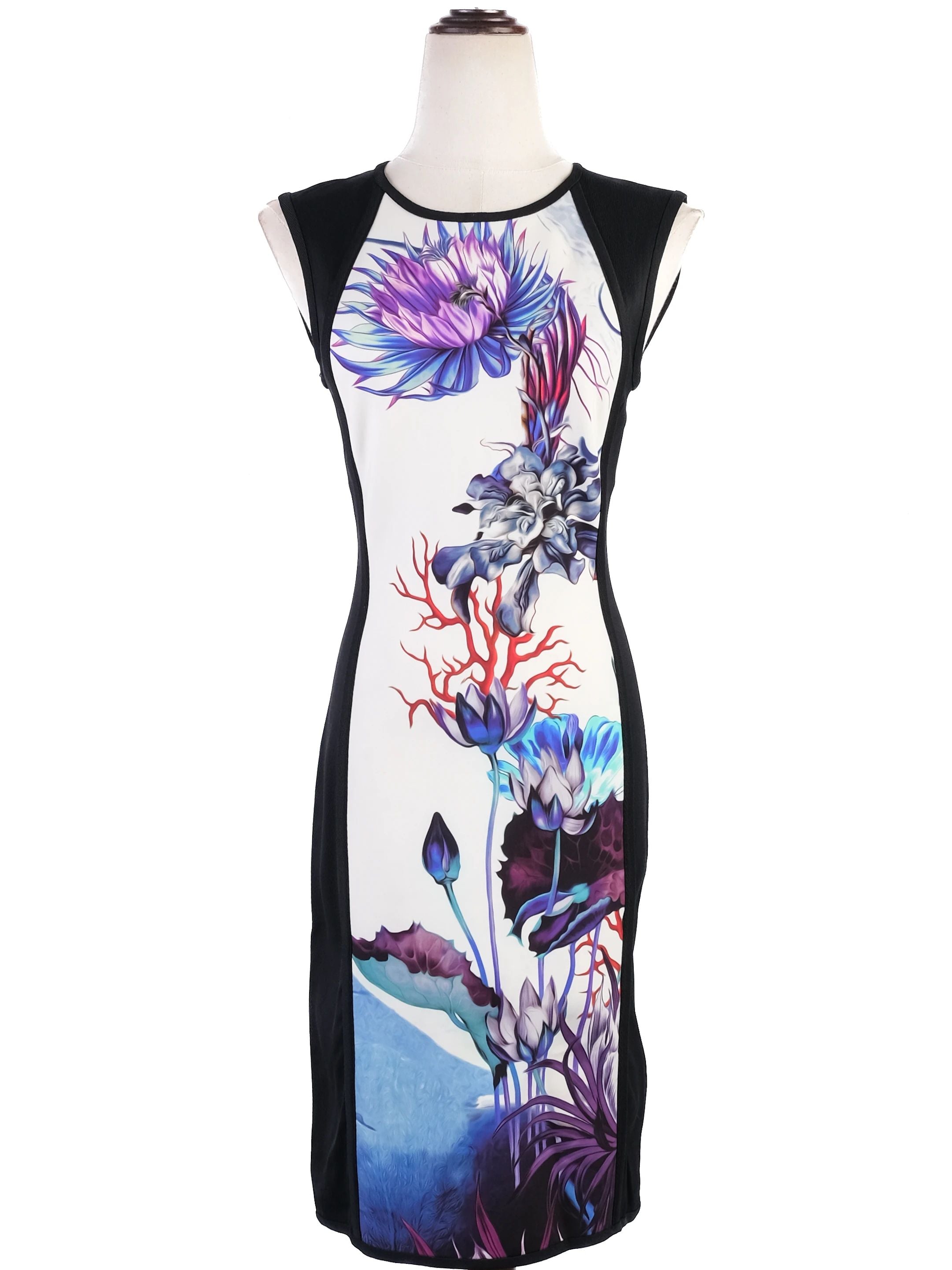Excellent Roberto Cavalli Bodycon Dress M Floral Design Nylon