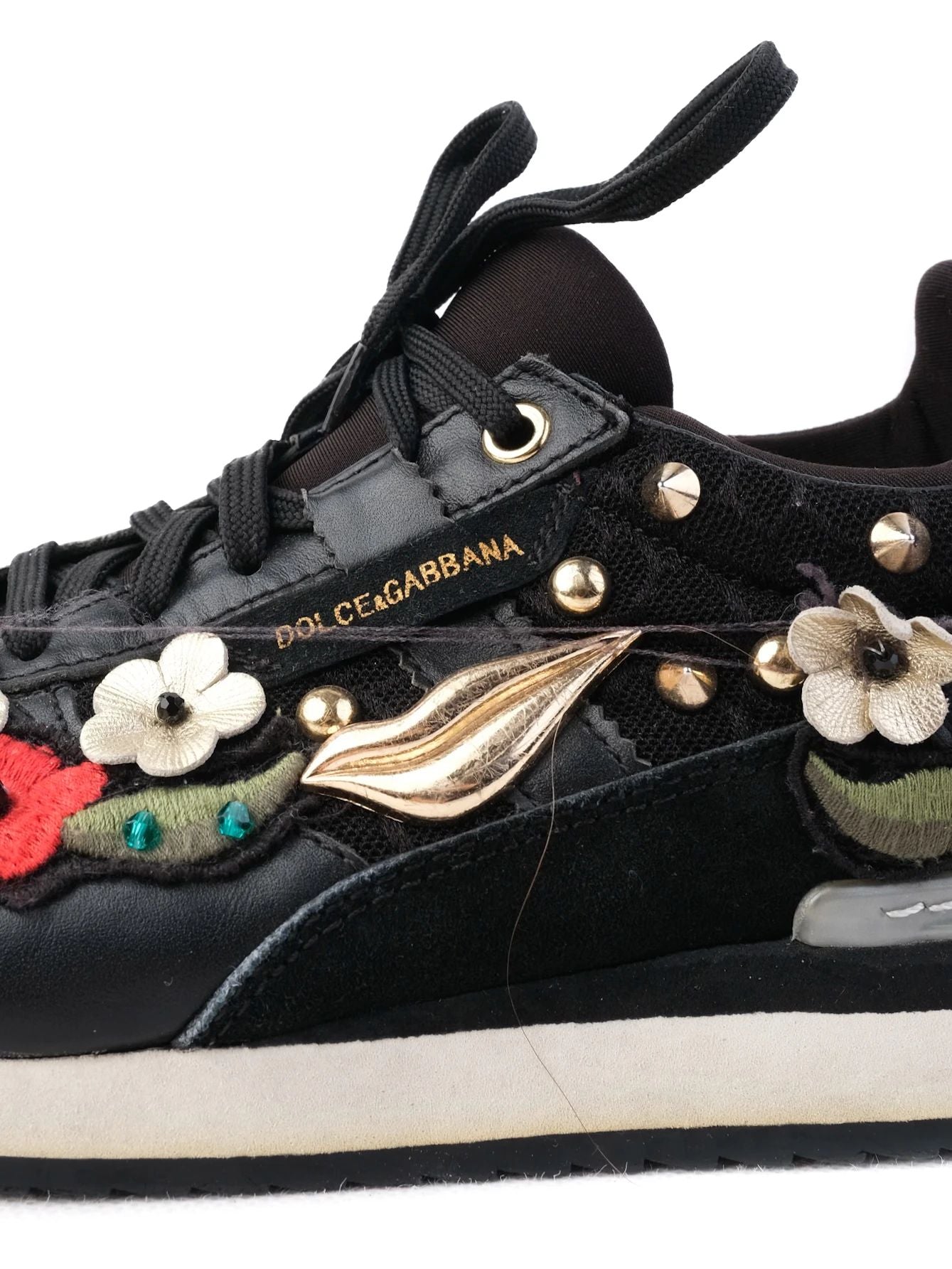Excellent Dolce Gabbana Black Floral Embroidered Sneakers Women
