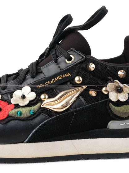 Excellent Dolce Gabbana Black Floral Embroidered Sneakers Women